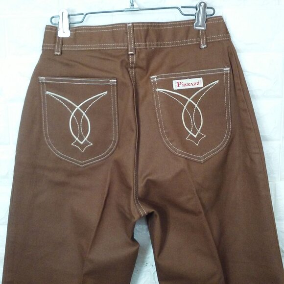 NWOT Vintage 70s Pizzazz Mod Retro Disco Pant Jeans -10 Pockets Wide-Leg Brown - Picture 4 of 12